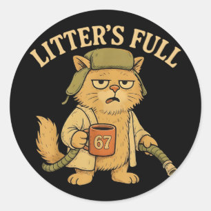 Sticker Rond Parodie de chat complet de Funny Litter 67 Six Sev
