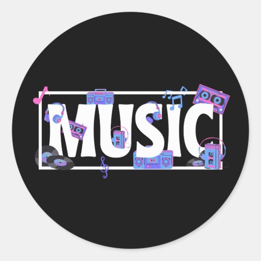 Sticker Rond Parole De Musique Avec Des Stups De Musique (Devant)