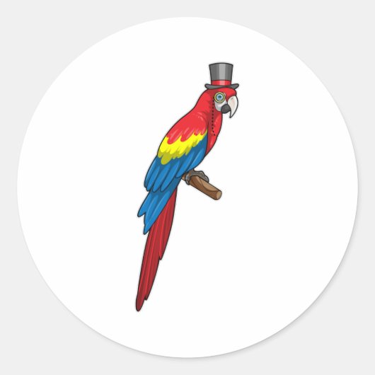 Sticker Rond Parrot comme Gentleman avec Casquette (Devant)