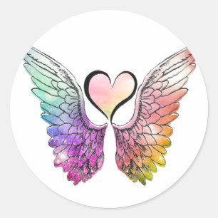 Sticker Rond Part - ailes et coeur d'ange