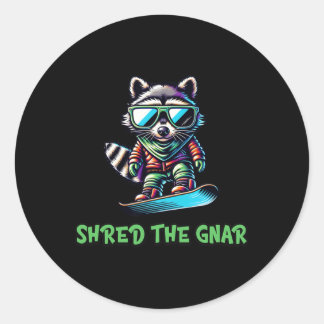 Sticker Rond Partager Le Gnar Snowboard Raccoon mignon hiver Sp