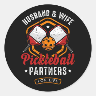 Sticker Rond Partenaires De Pickleball De Mari Et Femme Couple