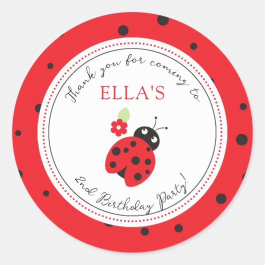 Sticker Rond Parti Anniversaire de enfant Cutest Little Ladybug (Devant)