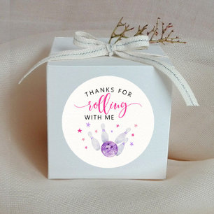 Sticker Rond Parti Anniversaire de enfant de Bowling rose Favor