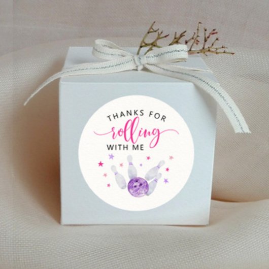 Sticker Rond Parti Anniversaire de enfant de Bowling rose Favor