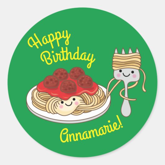Sticker Rond Parti Anniversaire de enfant de Cute Spaghetti Kaw (Devant)