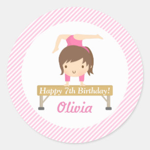 Sticker Rond Parti Anniversaire de enfant de la gymnastique fé
