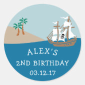 Sticker Rond Parti Anniversaire de enfant de navire pirate (Devant)