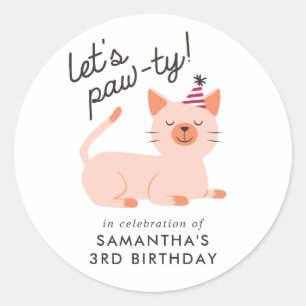 Sticker Rond Parti Anniversaire de enfant Kitty Cat   Paw-ty