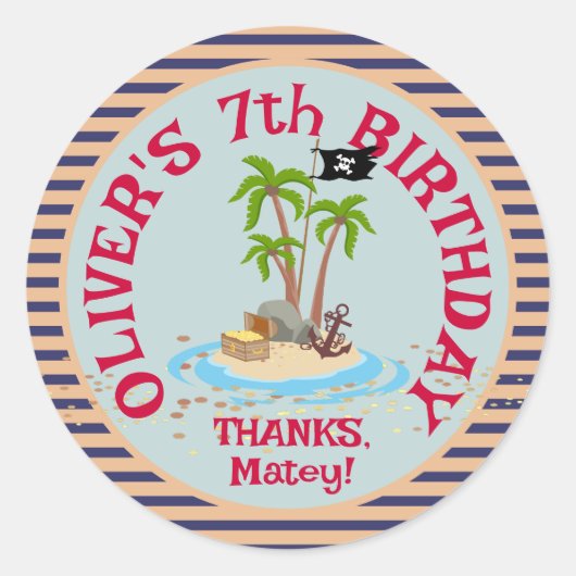 Sticker Rond Parti Anniversaire de enfant pirate (Devant)
