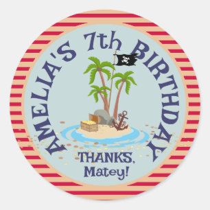 Sticker Rond Parti Anniversaire de enfant pirate