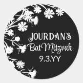 Sticker Rond Parti Bat mitzvah noir blanc (Devant)