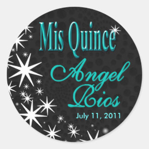 Sticker Rond Parti "Black Stars Quinceañera" (noir/aqua)
