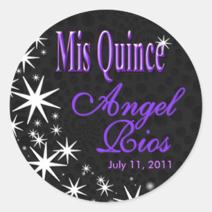 Sticker Rond Parti "Black Stars Quinceañera" (noir/lilas)