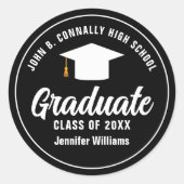 Sticker Rond Parti de graduation moderne noir blanc 2025 (Devant)