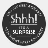 Sticker Rond Parti de retraite surprise Élégant noir et blanc (Devant)