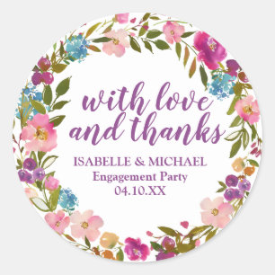 Sticker Rond Parti d'engagement floral pourpre personnalisé