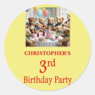 Sticker Rond Parti Nounours de la fête du 3e anniversaire