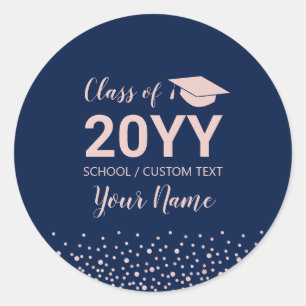 Sticker Rond Parti rose Gold Confetti Graduation Party