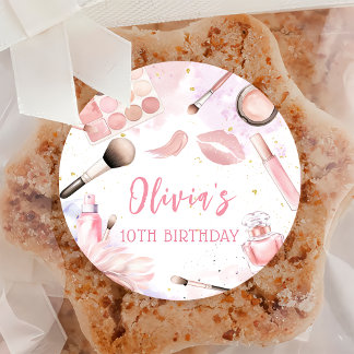Sticker Rond Parti Spa rose Glam Girl Maquillage fête d'anniver