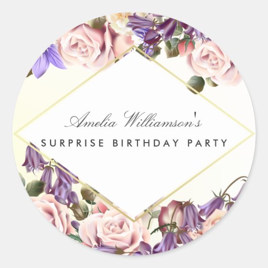 Sticker Rond Parti surprise | Beaux Bluebells et Roses (Devant)