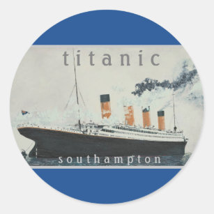 Sticker Rond Parti TITANIQUE Blue Vintage White Star Line Ship