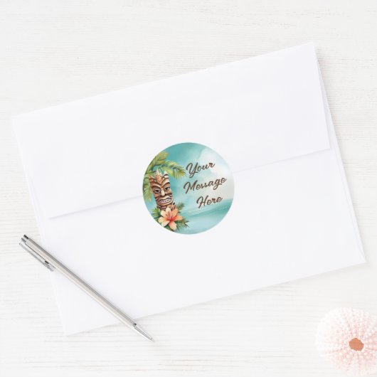 Sticker Rond Parti Tropical Tiki (Enveloppe)