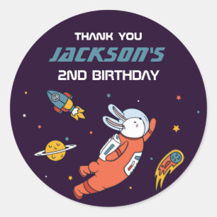 Sticker Rond Partie Anniversaire de enfant de l'astronaute Bunn