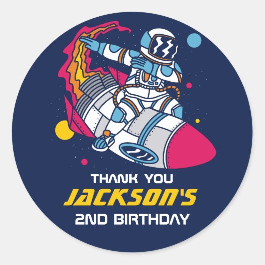 Sticker Rond Partie Anniversaire de enfant de l'astronaute spat (Devant)