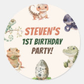 Sticker Rond Partie Anniversaire de enfant de reptile (Devant)