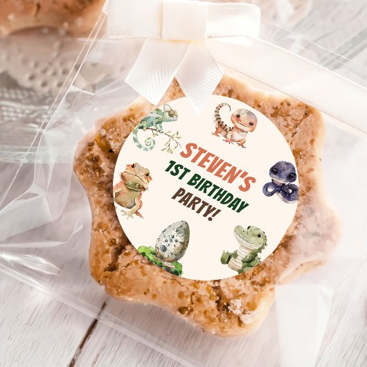 Sticker Rond Partie Anniversaire de enfant de reptile