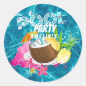Sticker Rond Partie du pool | Fête d'anniversaire tropicale (Devant)