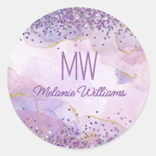 Sticker Rond Parties scintillant Abstraite d'aquarelle d'encre