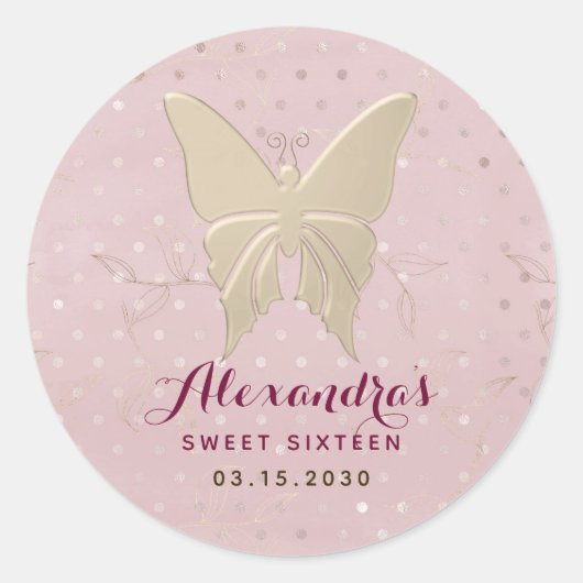 Sticker Rond Parties scintillant Anniversaire rose et or (Devant)