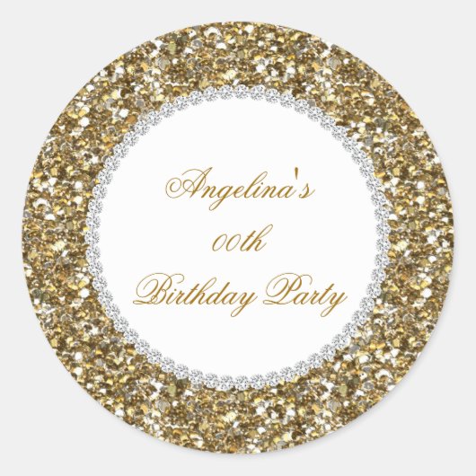 Sticker Rond Parties scintillant Anniversaire Soirée Gold Diamo (Devant)