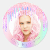 Sticker Rond Parties scintillant arc-en-ciel d'anniversaire gou (Devant)
