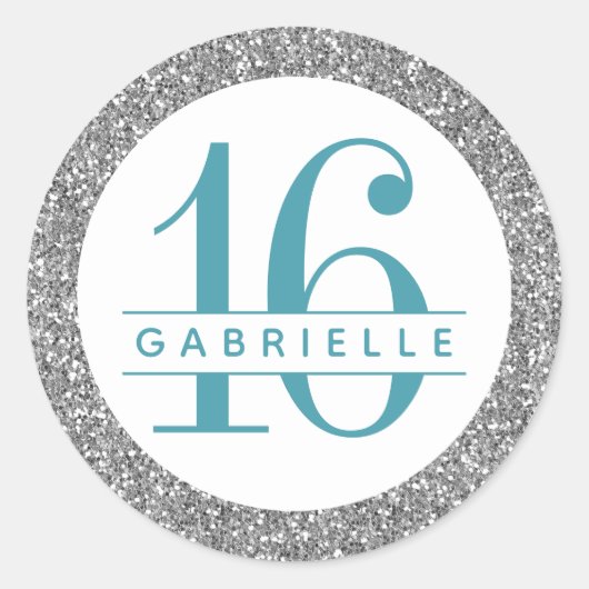 Sticker Rond Parties scintillant Argent Anniversaire Favoriser  (Devant)