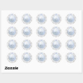Sticker Rond Parties scintillant Argent Cadre Bleu Bow Baptême (Feuille)