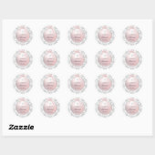 Sticker Rond Parties scintillant Argent Cadre rose Bow Baptême (Feuille)