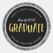 Sticker Rond Parties scintillant Argent Faux Graduate Graduate (Devant)