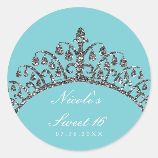Sticker Rond Parties scintillant Argent Faux Tiara Couronne Par (Devant)