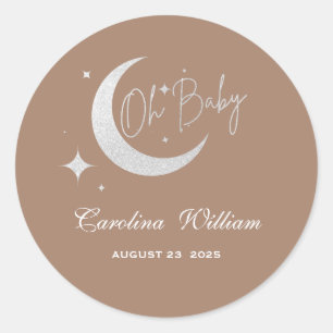 Sticker Rond Parties scintillant argent lune et étoiles oh baby