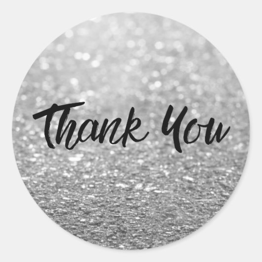 Sticker Rond Parties scintillant argent Merci tendance (Devant)