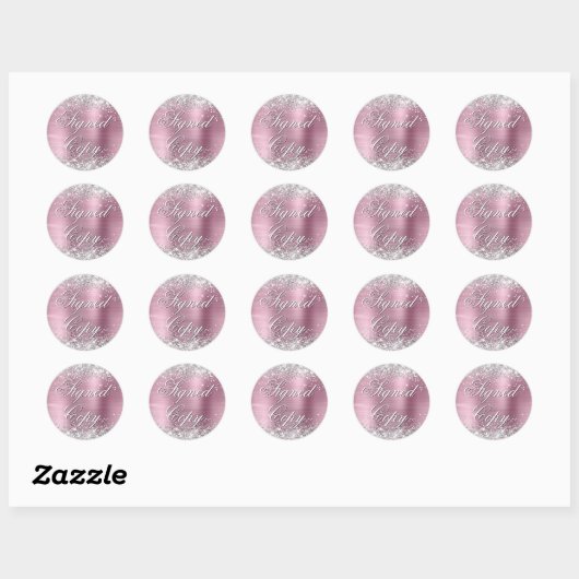 Sticker Rond Parties scintillant Argent Rose Phuile Fancy Signé (Feuille)