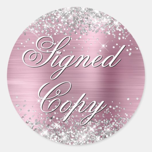 Sticker Rond Parties scintillant Argent Rose Phuile Fancy Signé (Devant)