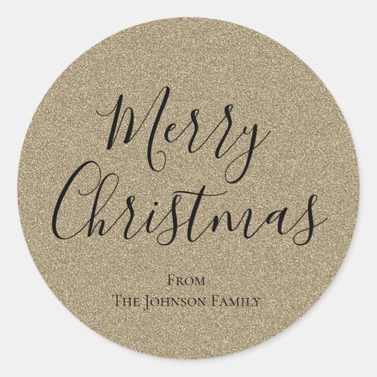Sticker Rond Parties scintillant Argent Script Joyeux Noël (Devant)