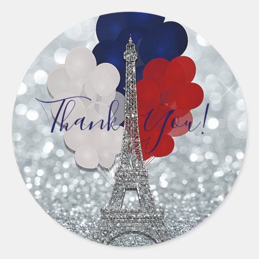Sticker Rond Parties scintillant Argent Tour Eiffel Rouge Blanc (Devant)