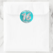 Sticker Rond Parties scintillant Argent Turquoise Bleu Numéro 1 (Sac)