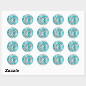Sticker Rond Parties scintillant Argent Turquoise Bleu Numéro 2 (Feuille)