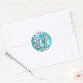 Sticker Rond Parties scintillant Argent Turquoise Bleu Numéro 2 (Enveloppe)